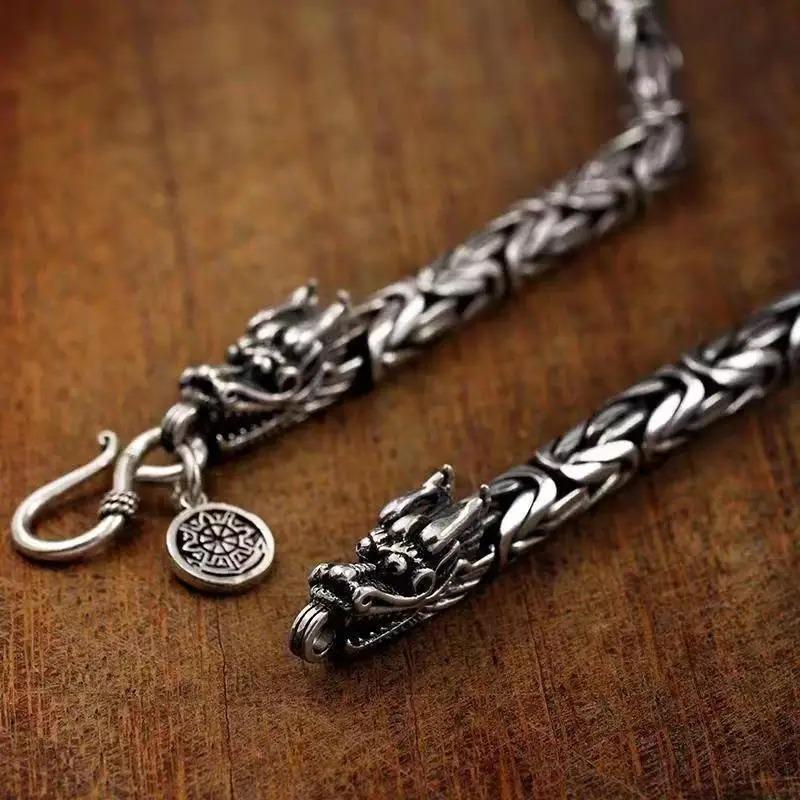 5mm Double Dragon Head Keel Bracelet Fashion Vintage Men Personality Exaggerated Punk Style Animal Senior Sense Bracelets Jewelry Gifts Accessories