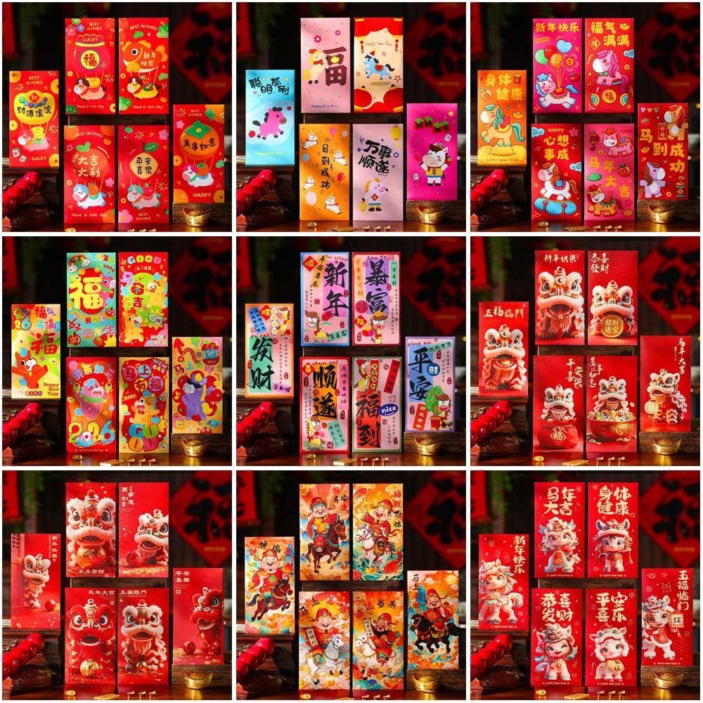 6/12 Stück Neues Pferdejahr Roter Umschlag Fu Glückliches Frühlingsfest Umschläge Rot CNY Chinesisches Neujahrsfest Partyzubehör