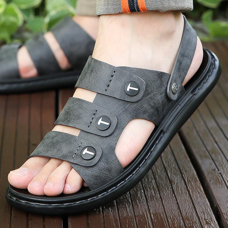 Men's Leather Sandals Breathable Soft Comfortable Slippers Summer Casual Shoes Slip-On Lightweight Flats Beach Walking Sandals