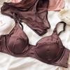 Conjunto de sujetador push up de seda de hielo para mujer, ropa interior cómoda y sexy con pechos pequeños, relleno desmontable, copa fina, sujetador, bragas íntimas