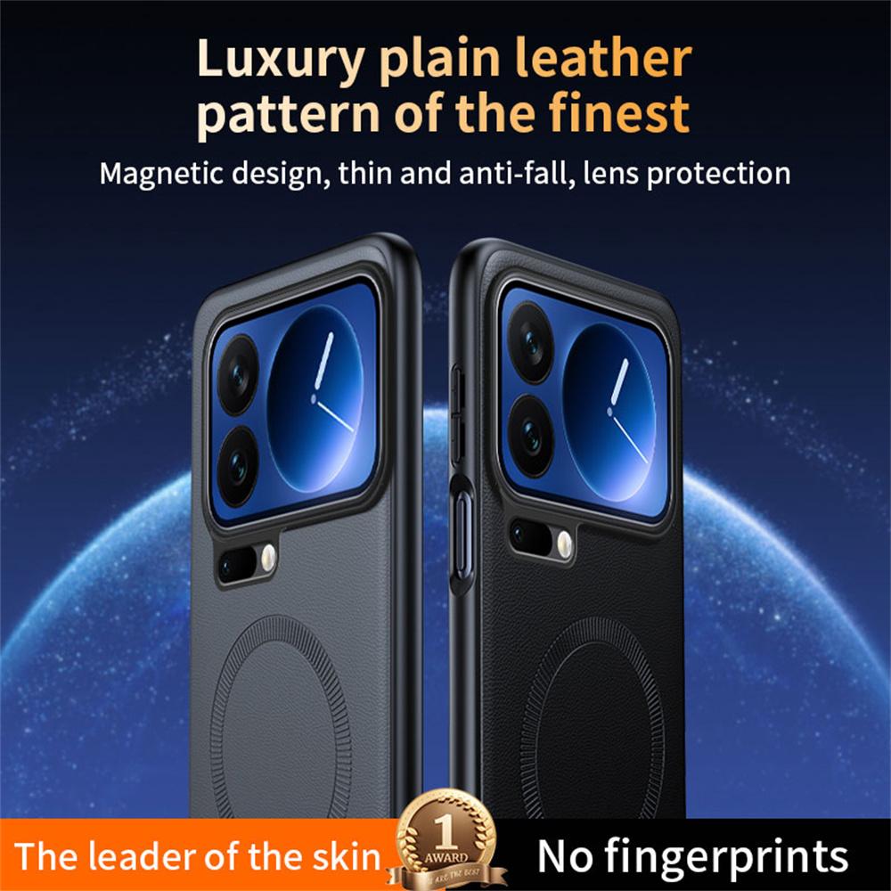 For Xiaomi 17 Pro Magnetic Case Leather Coated TPU + PC Phone Cover