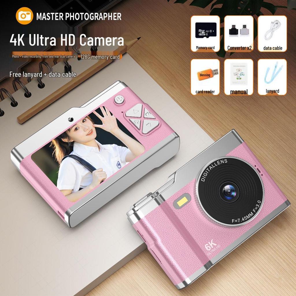 High-Definition Dual Lens Digital Camera for Students - Retro CCD Design