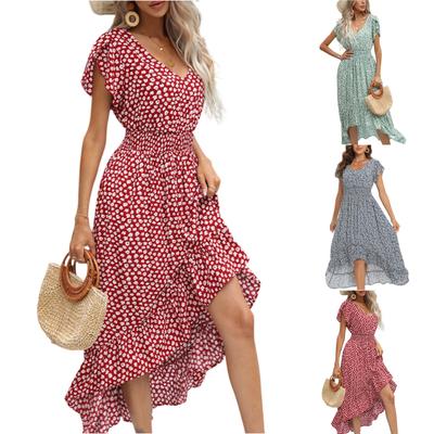 Women's Casual Fashion Floral Print Short Sleeved Dress Long Skirt Dress Long Skirt