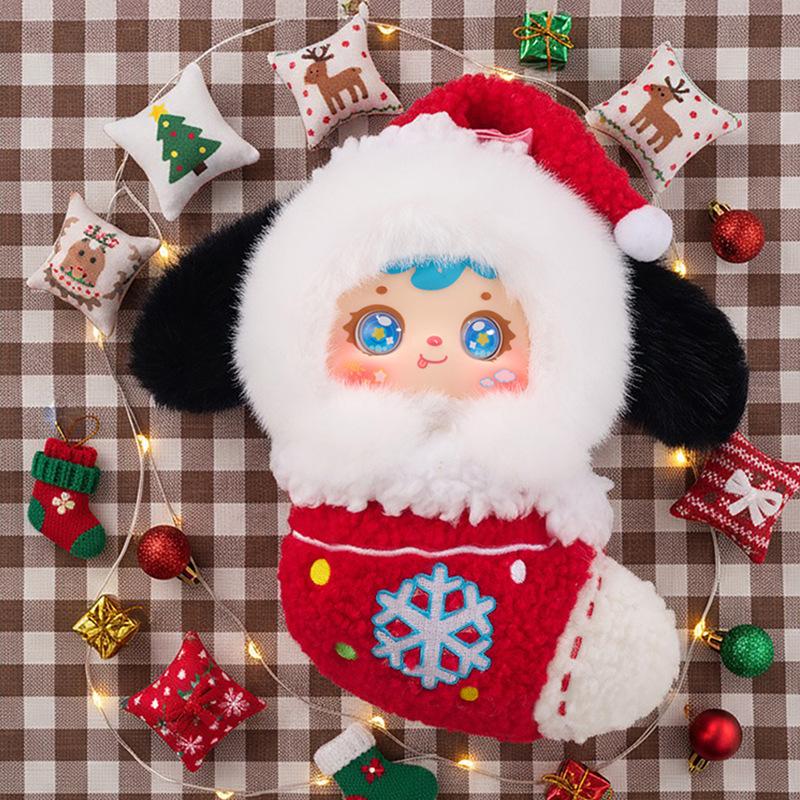 Three Little Mops Happy Xmas Night Plush Blind Case Figures Innovative Adorable Animation Design Statues Surprise Xmas Presents Bli