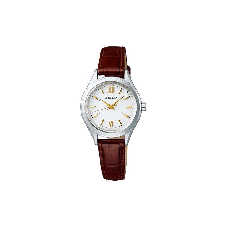 

Seiko Classic Business Style Solar Quartz Watch With Leather Strap Women watches White SWFH115 Brown Strap