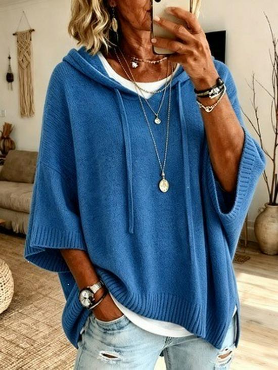 European and American Women's Hooded Knit Drawstring Sweatshirt Sweater - New Style Loose Woolen Outerwear 2026
