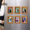 Kitchen Refrigerator Decor Oil Painting Cat Magnet Wooden Frame Black Accessories Theme Retro Rectangle Magnetic Decoration Photo Magnet