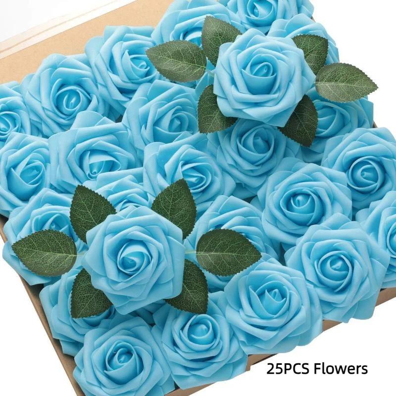§16/25st Konstgjorda Rosblommor Med Stjälkar För DIY Bröllopsdekorationer Centerpieces Arrangement Fest Trädgård Heminredning Gåvor