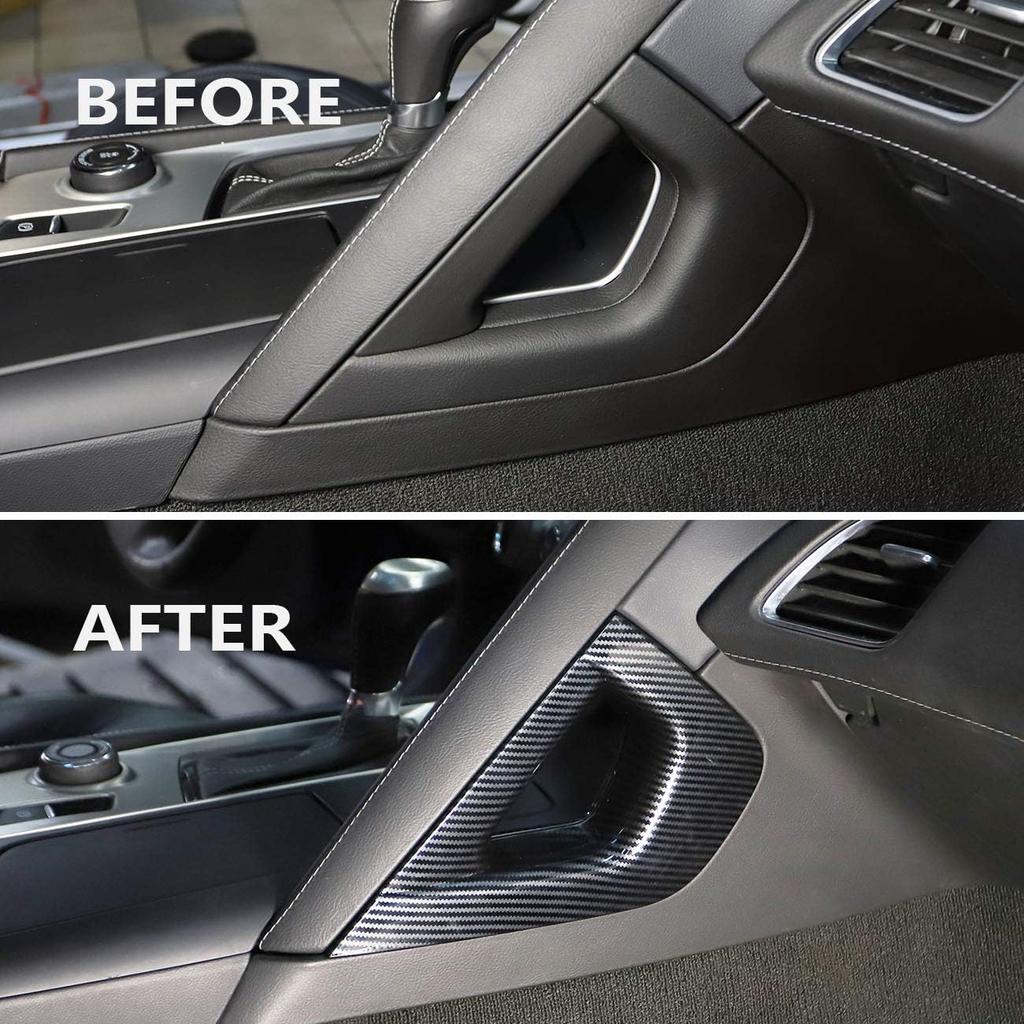 Korlot Carbon Fiber Central Gear Panel Side armrest Cover Trims for Chevrolet Corvette C7