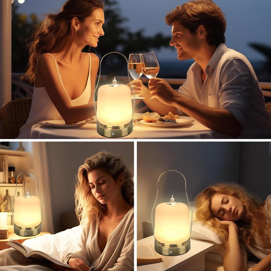 Cordless Lantern LED Retro Rechargeable Stepless Dimming 3 Lighting Modes with Handle Table Lamp for Home Bedroom Camping