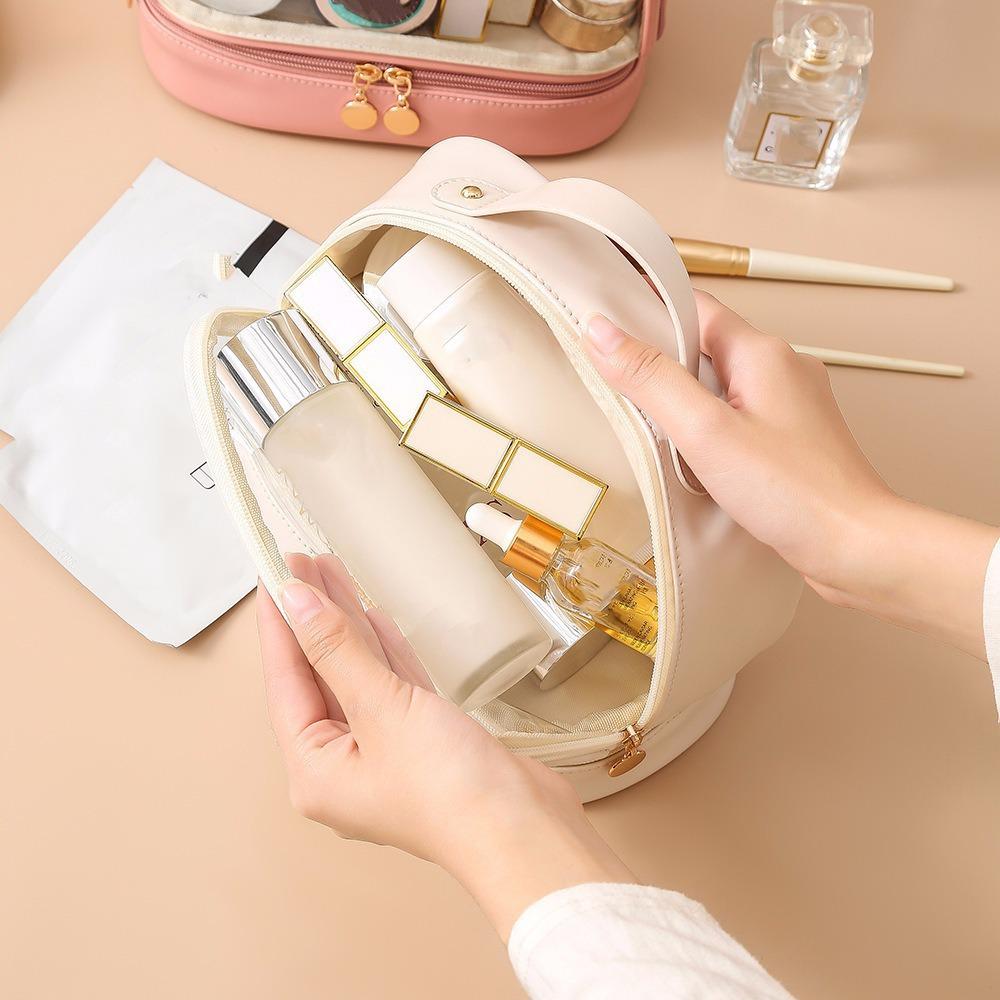PU Double-Layer Transparent Makeup Bag - Large Capacity, Waterproof, Portable Toiletry Bag for Travel, Multi-Layer Storage