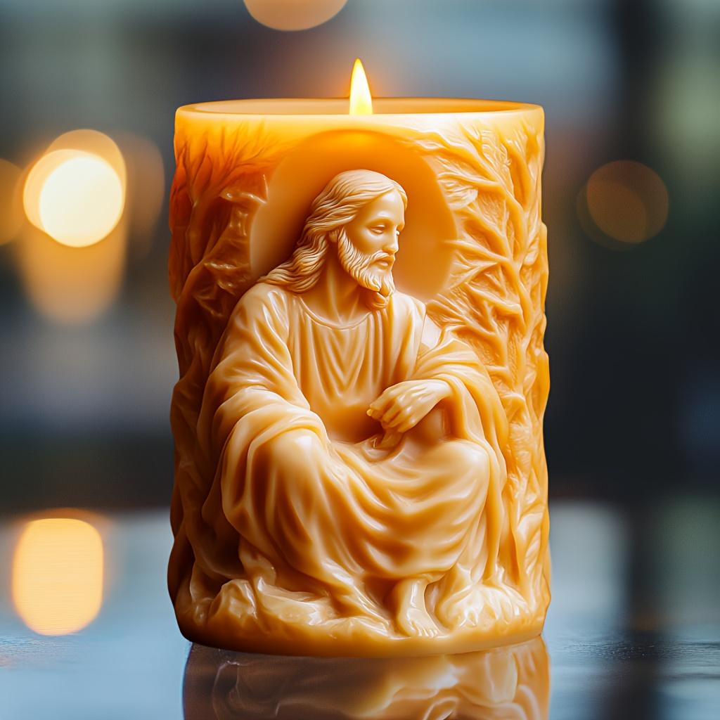 3D Jesus Relief Cylinder Candle Silicone Mold Easter Jesus Relief Resin Gypsum Mold Home Decoration Prayer Jesus Crafts Mold
