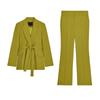 Lapel Long Sleeves with Belt Loose Suit Jacket 2458199 Mid Waist Speaker Casual Pants 2778199