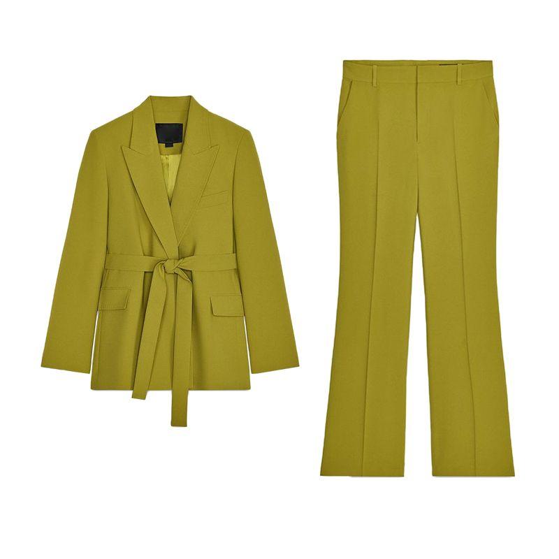 Lapel Long Sleeves with Belt Loose Suit Jacket 2458199 Mid Waist Speaker Casual Pants 2778199