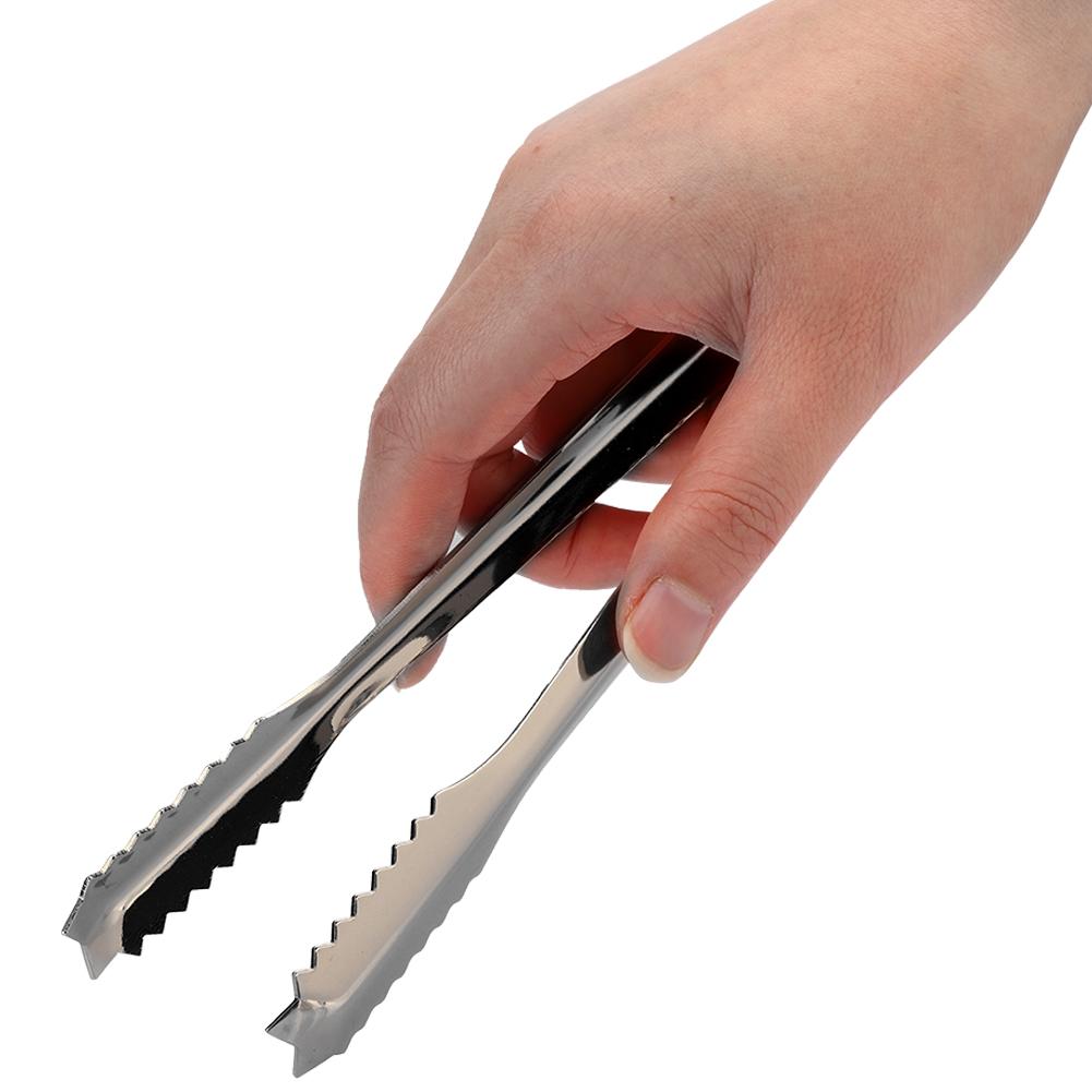 Stainless Steel Ice Clip Food Tongs with Serrated Tip for Home Party Bar Restaurant UseBlack Plated