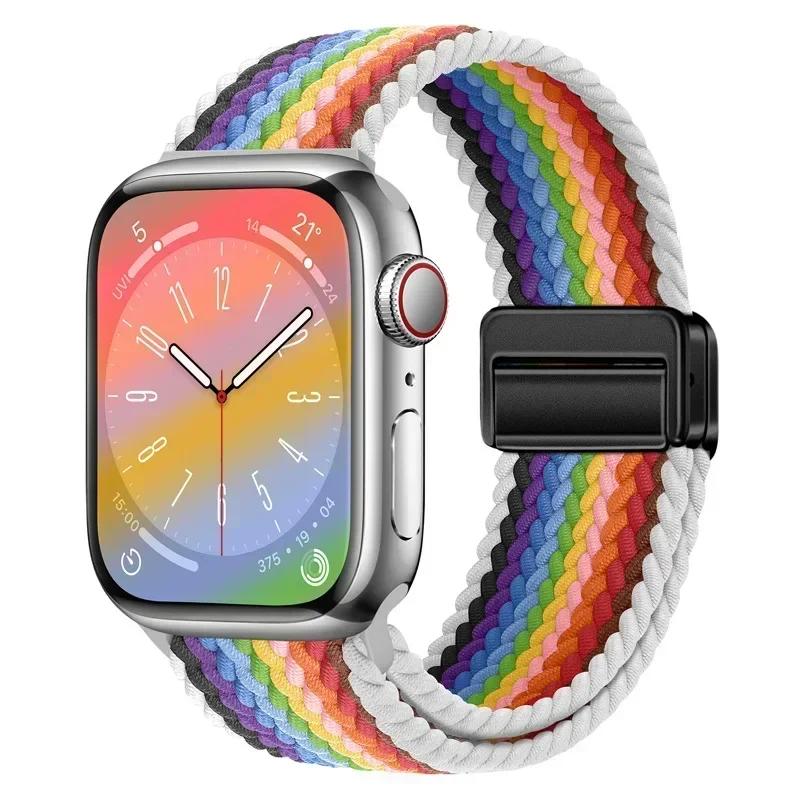 Nylon Braided Loop Strap for Apple Watch Ultra2 49mm 9 8 7 45 41mm Metal Magnetic Bracelet Wristband for 6 5 4 3 SE 44 40mm Band