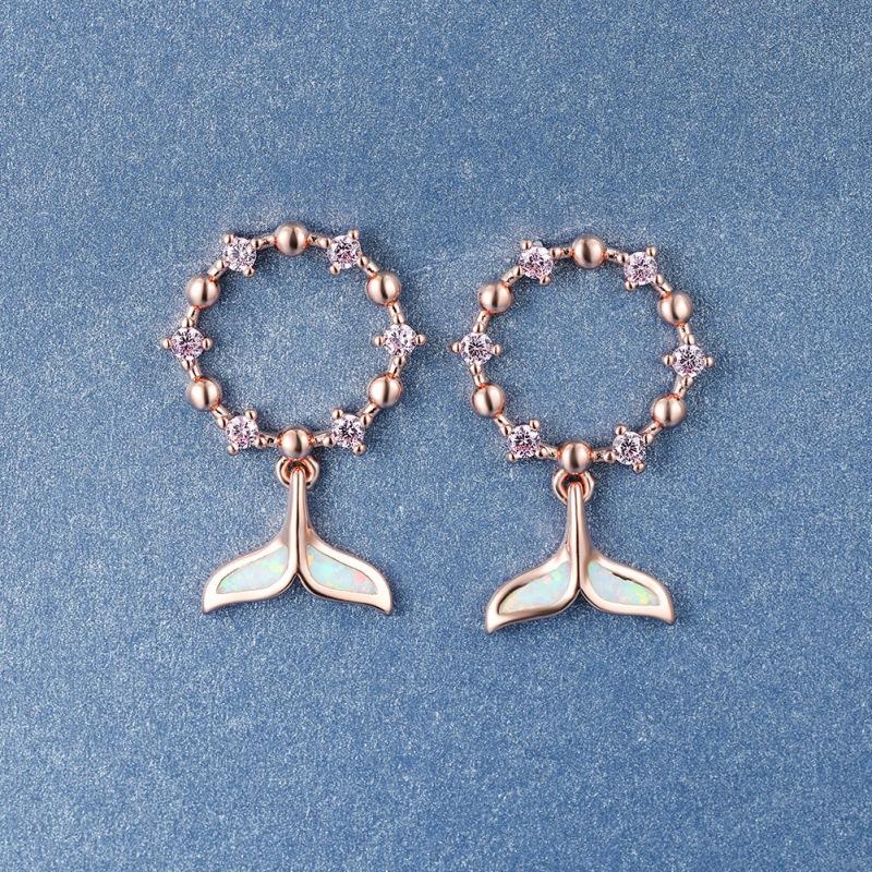 

Earrings White Gold with Purple Diamond Blue Opal Fishtail Stud Earrings