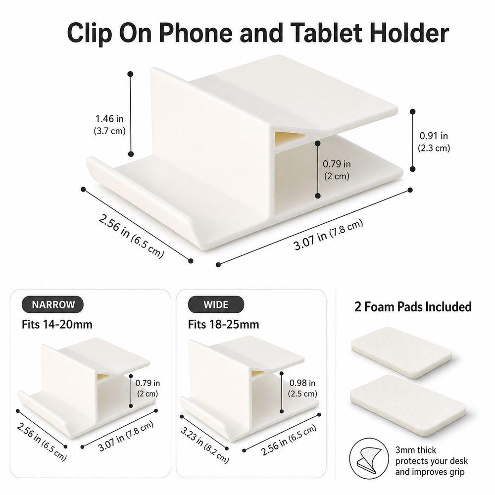 Plastic Desk Edge Phone Holder Stable Space-Saving Clip On Tablet Stand Clamp On Floating Phone Shelf For Phones and Tablets
