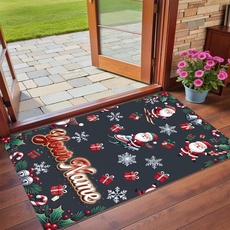 Christmas Custom Name Printed Square Area Rug Soft Non Slip Floor Carpet For Bedroom Holiday Gift