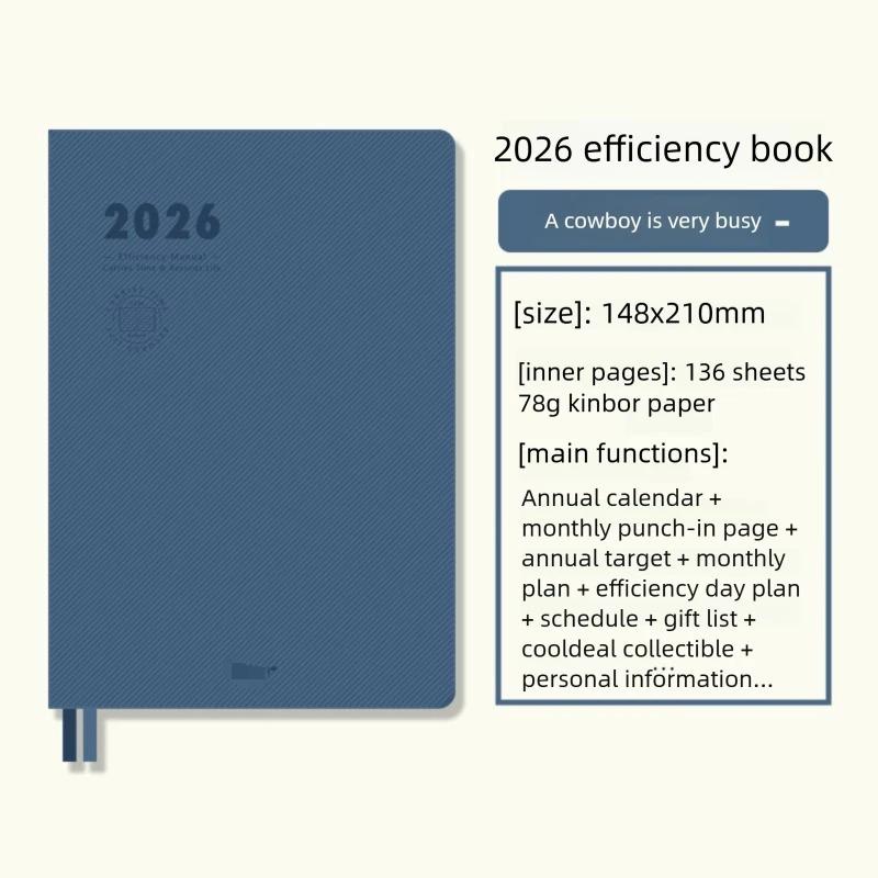 2026 Schedule Notebook Soft Leather Cover A5 Efficiency Manual Self-discipline Two Days Per Page Daily Planner Agenda
