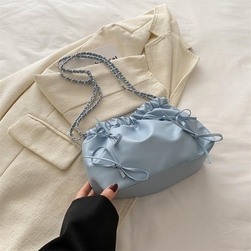 Small Chain Shoulder Crossbody Bag 2024 New Spring Korean Style Street Chic Pu Bucket Bag