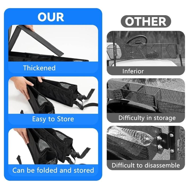 Foldable Golf Cart Organizer With Heavy Type Polyester Large Storage Space Easy Setups Stable Attachments