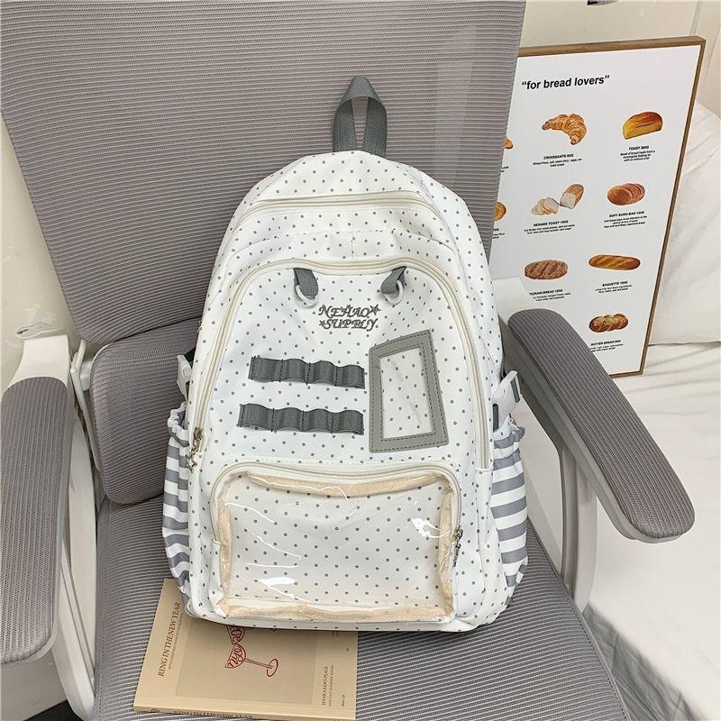 Schoolbag Korean Version Ins Fashion Polka Dot Backpack Women's Two-dimensional Transparent Bar Millet Pain Bag Large Capacity Student Schoolbag
