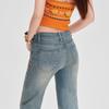 Spring Summer Light Blue Rhinestone Low Waist Non Cling Soft Stretch Micro Flare Slim Denim Pants Women Casual Pants Oversize Denim Trousers