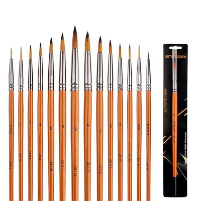 14Pcs Detail Paint Brush Set for Fine Detailing Acrylic Watercolor Oil Painting Wood Handle Nylon Bristles Paint Brush