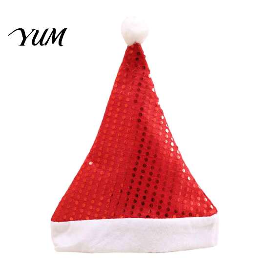 Christmas Photo Props Sequined Santa Hat for Adults, Sparkling Hat, Festive Party New Year Celebration with Pompom Holiday Costume Celebrations Family