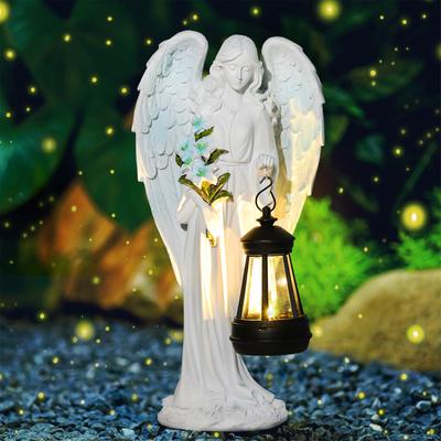 Zewnętrzne Statuetki Aniołów z Latarnią Solarną Kreatywna Latarnia Anioła Żywiczne Rzeźby Aniołów do Dekoracji Ogrodu Podwórka Ozdoba Patio