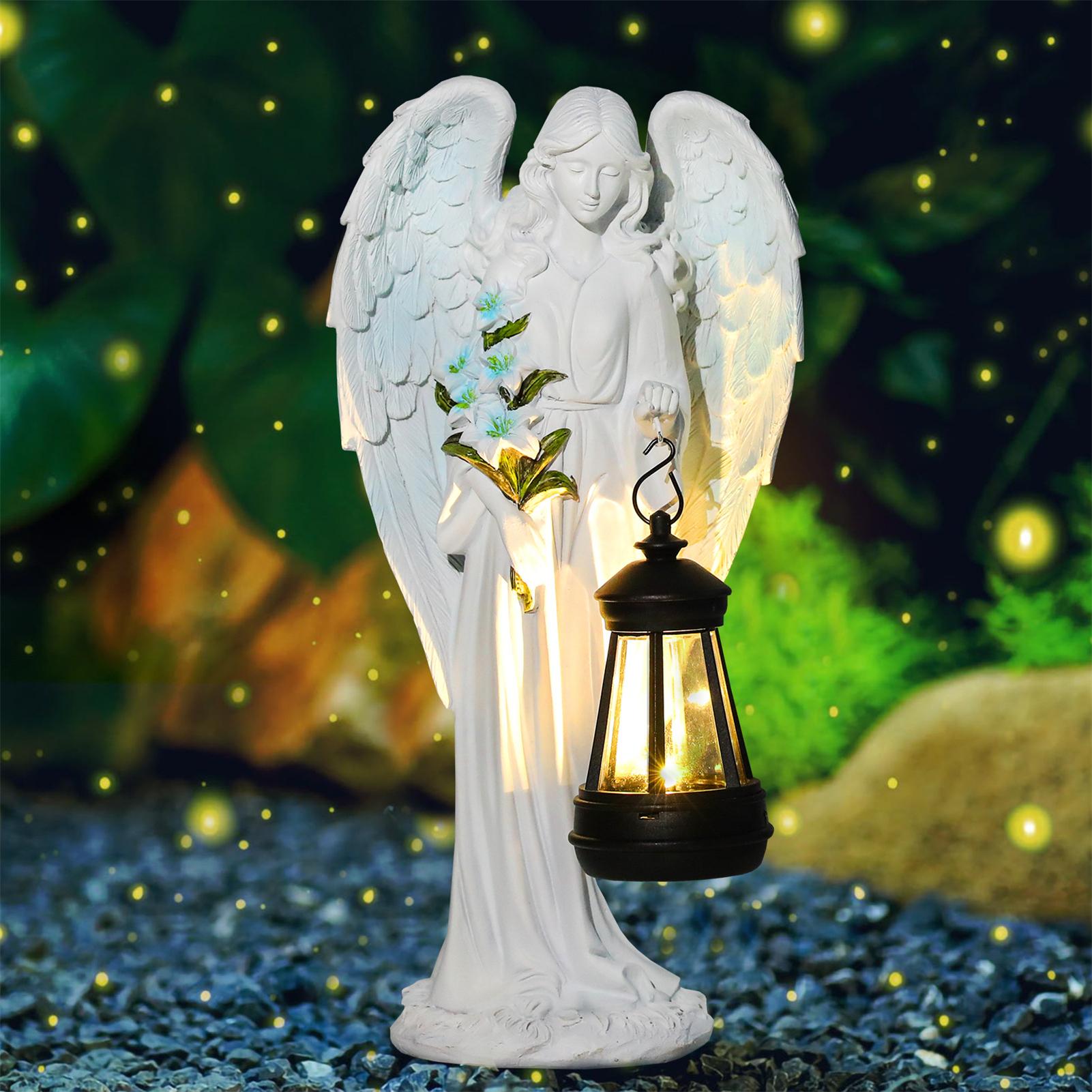 

Outdoor Angels Statues with Solar Lantern Creative Angel Lantern Resin Angel Sculptures for Garden Yard Decor Patio Ornament