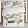 Pillowcase Quilt Cover 3-Piece Bedding Watercolor Style,Golden Green Leaf Pattern,Washable,Durable