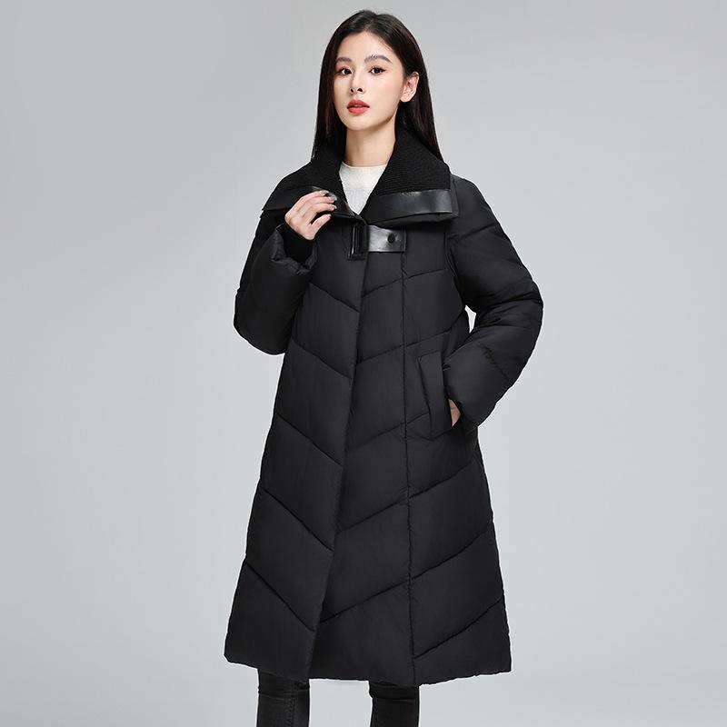 2025 winter new padded jacket mid-length plus-size cotton jacket women's cotton jacket fashionable thickened warm over-the-knee jacket