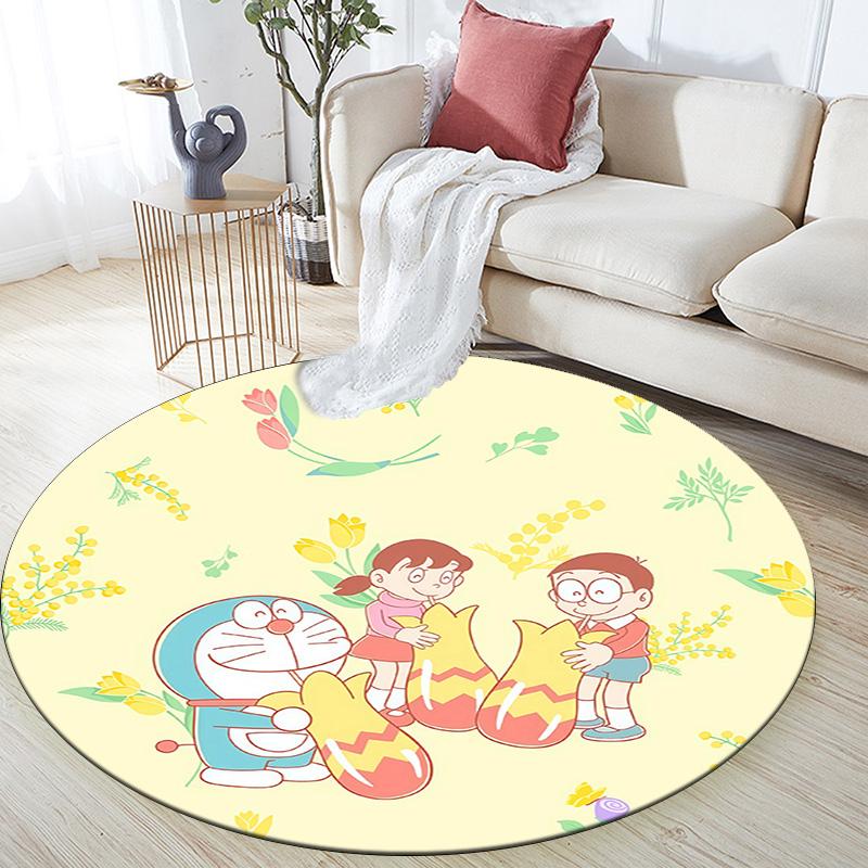 Doraemon2 Round Area Rug,Carpet Rug for Living Room Bedroom Sofa Playroom Decor,Non-slip Floor Mat
