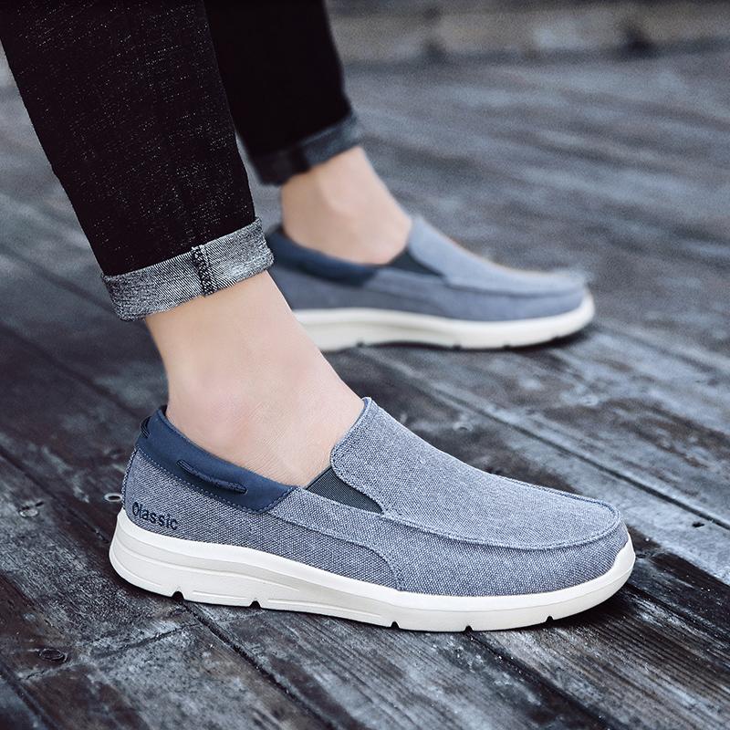 Men’s Outdoor Canvas Shoes Sneakers Driving Shoes Casual Slip On Wide Head Shoes for Farther Large Size