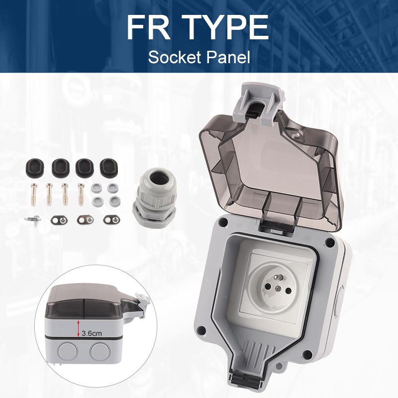 

IP66 FR Зовнішня Погодозахищена Заземлена Водонепроникна Силова Розетка Настінна Розетка Для Дому Саду Французький Стандарт 16А 250В FR