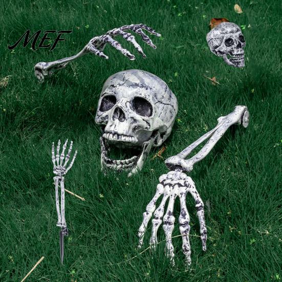 Scary Yard Art for Halloween Skull Garden Stakes, Skeleton Arms Prop with Ground Spikes, Spooky Lawn Stake Decorations Realistic Outdoor Decor