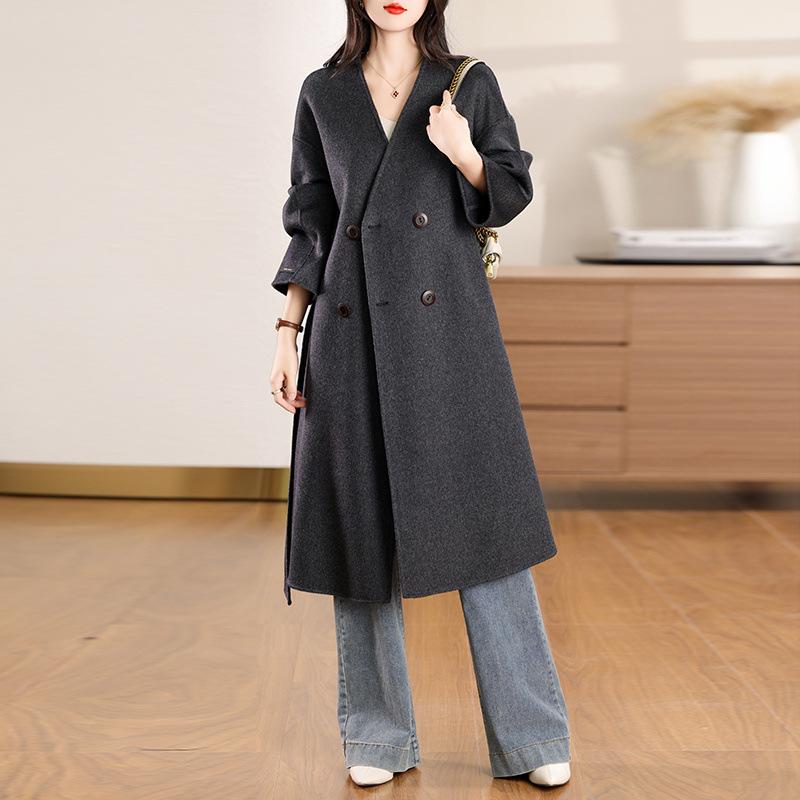 Autumn and winter new double-sided wool coat women's medium and long temperament loose and thin wool coat