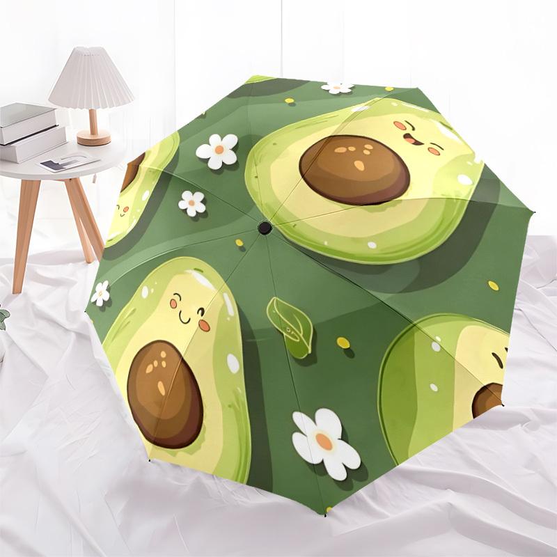 1pc Avocado Cute Automatic Open/Close Umbrella with One-Touch Button, Compact Folding Canopy, Sturdy 8-Rib Windproof Design -045