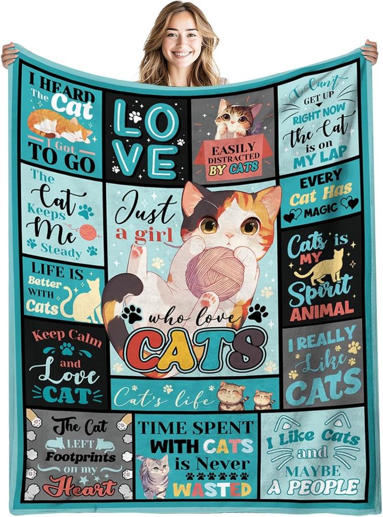 1PC Handdraw Cute Cats Pattern Throw Thin Blanket Gifts for Couch Bed Car Home Camping For Cute Animals Lovers All Season Use