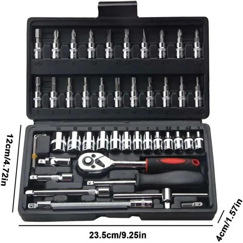 46 Parça Araba Tamir Aleti Seti 1/4 İnç Soket Seti Araba Tamir Aleti Cırcır Tork Anahtarı Kombosu Otomobil Tamir Seti Mekanik Alet