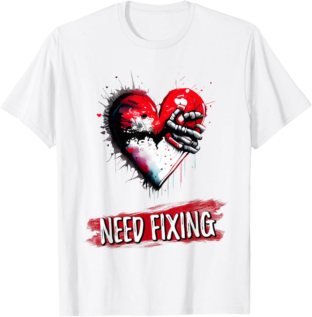 T-shirt Graphique Cœur Brisé à Réparer Homme Décontracté Manches Courtes Col Rond T-shirt Quotidien