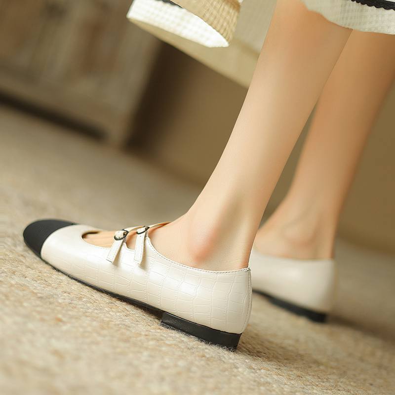 Krazing Pot Sauseskinn Rund Tå Tykke Lave Hæler Vår Sommer Mary Janes Pluss Størrelse 42 Blandet Farge Damepumps