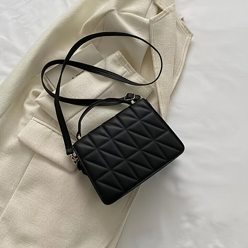 Elegant Quilted Crossbody Bag for Women, Shoulder Handbag with Adjustable Strap, Magnetic Closure, Lined, Painted Edge, Solid Black Messenger Bag