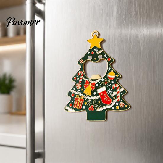 Festive Home Bar Accessory Christmas Tree Bottle Opener, Metal Beer Cap Opener with Magnet Decorative Holiday Hanging Ornament Fridge Sticker, Kitchen