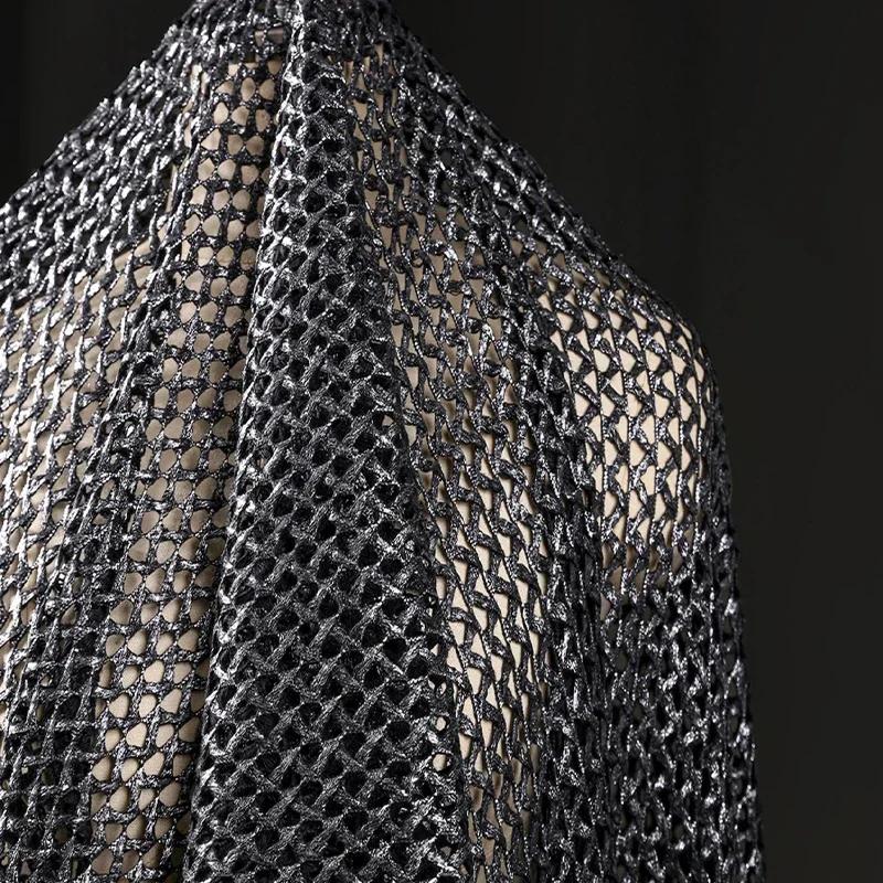 Metallic Color Interwoven Mesh Knitted Fabric 3D Foil Stamping Modeling Hollow Design Mesh Fabric DIY Hooded Sweater Shawl