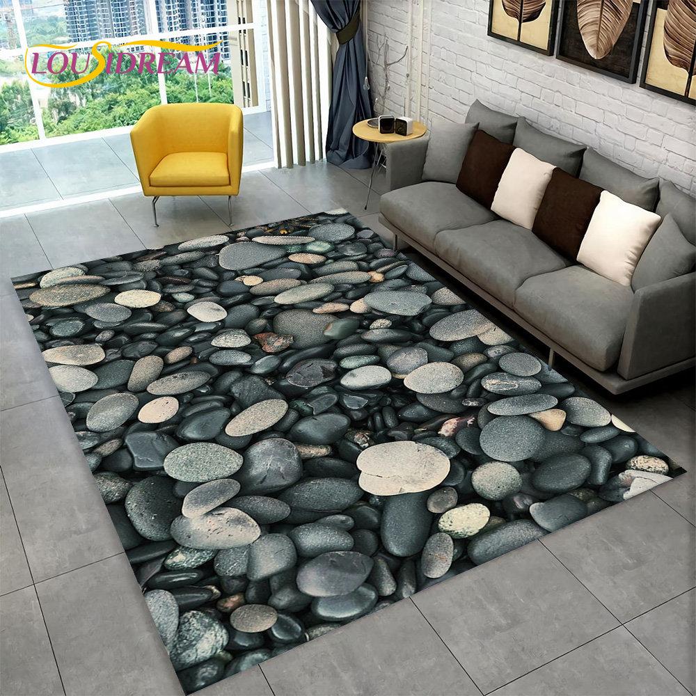 3D Stone Footprint Beach Pebbles Area Rug,Carpet Rug for Home Living Room Bedroom Sofa Doormat Kitchen Decor Non-slip Floor Mat