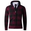 Hooded Men's Zipper Loose Plaid Jacket Long Sleeve Contrast Cardigan Top