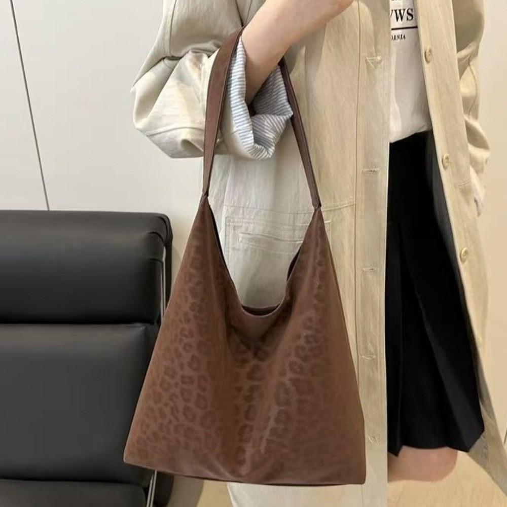 Large Capacity Leopard Print Shoulder Bag Vintage Hobo Handbag Versatile Tote Bag Set Casual
